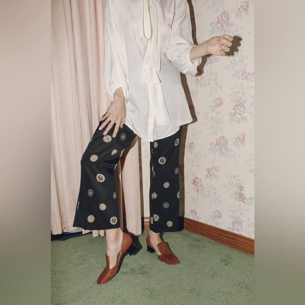 Suzanne Rae Flare Leg Silk Pants in Feminist Print